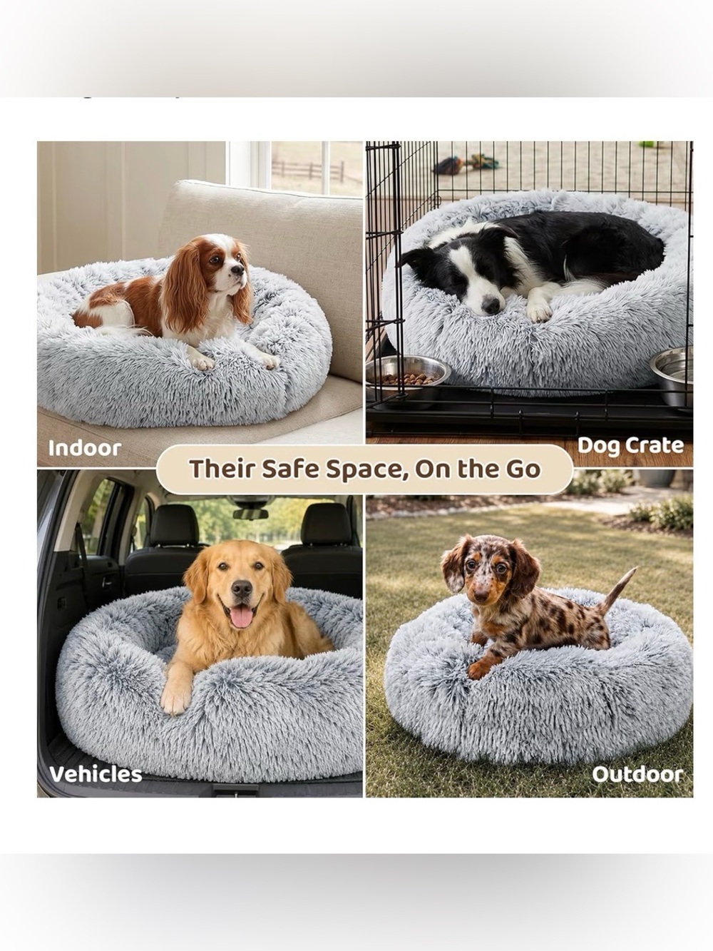 Plush Round Donut Pet Bed in Light Gray for Small & Medium pets, up to 25 lbs - Picture 5 of 8